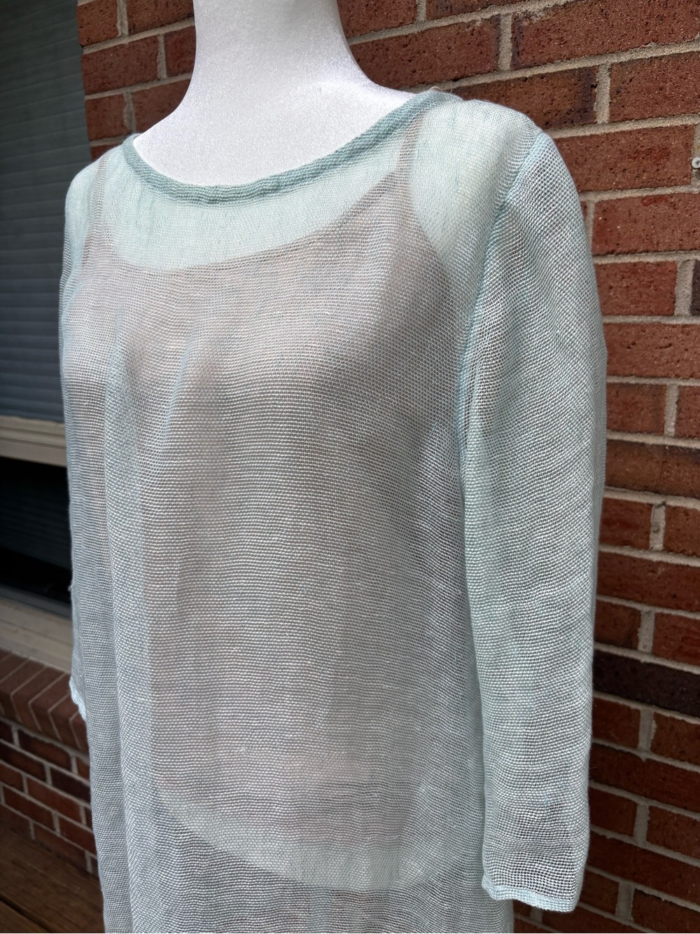 Eileen Fisher Organic Linen Open Knit Tunic Sweater Seafoam Green Size M - Picture 9 of 10